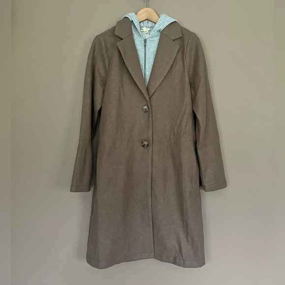 {Hem & Thread} Hooded Trench Coat in Brown & Grey - Womens Small - NWT - Picture 2 of 11